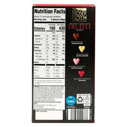 Moser Roth Valentine's Day Truffle Hearts Chocolates, 2.75 oz